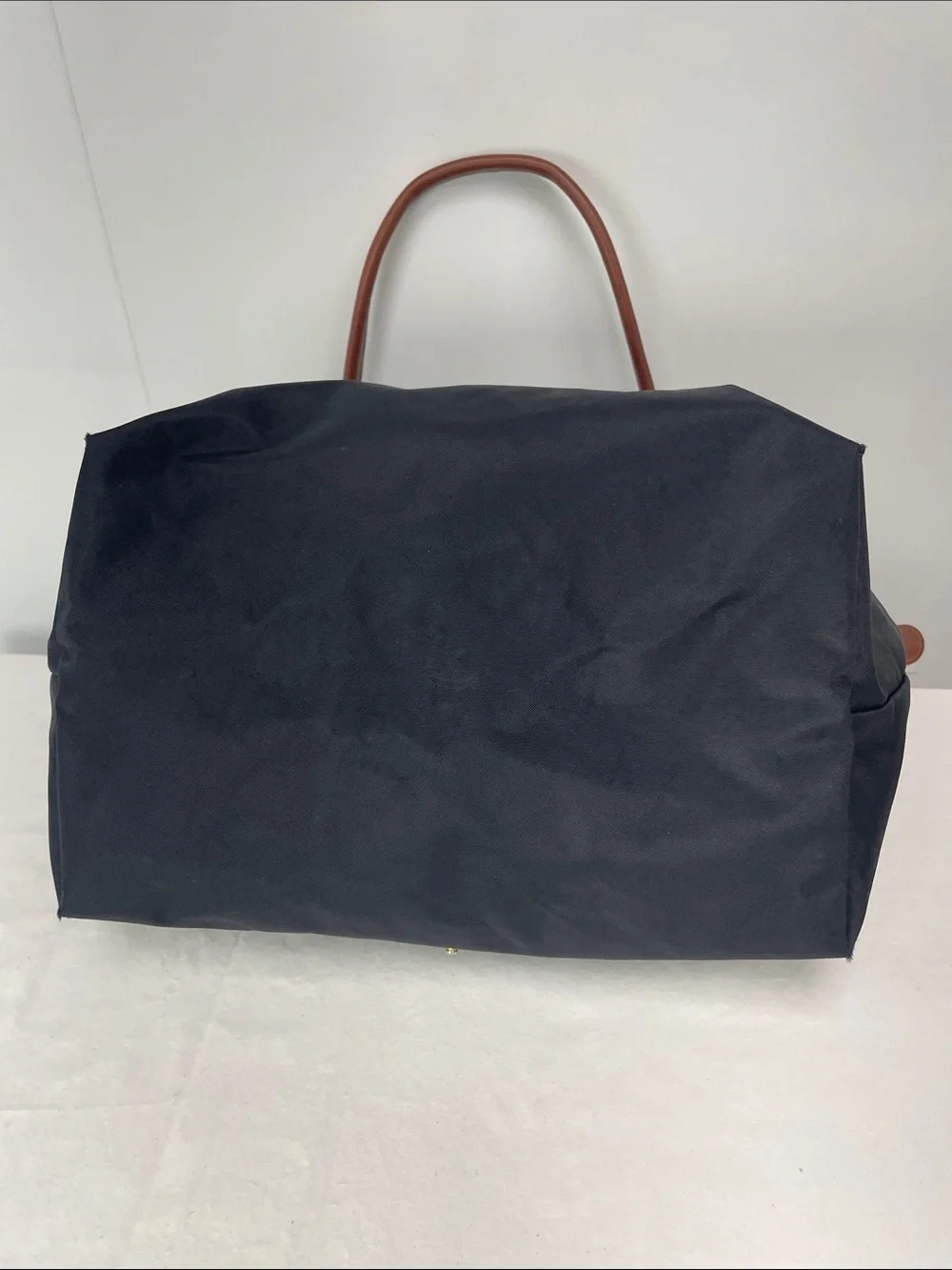 Longchamp Black Nylon Tote with Brown Leather Handles